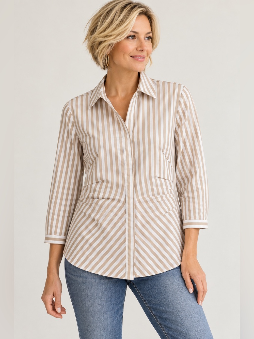 Lafayette 148 New York Striped Stretch Cotton Button Down Shirt Size 10